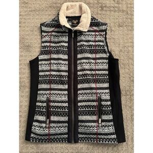 Wooly Bully Wear Patterned Black & White Vest Size M Full Zip Woodsy